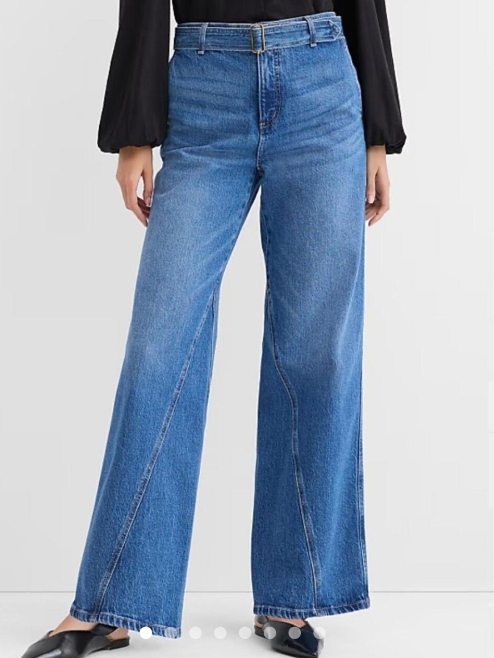 Loft Wide Leg Belted Trouser Denim Jeans Sz 33 NWOT